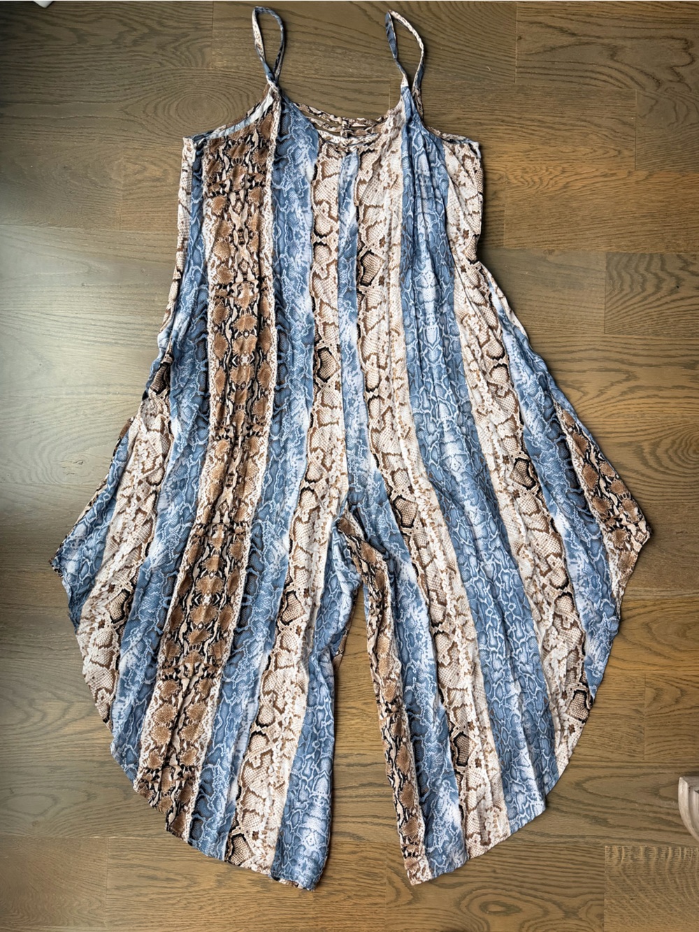 MSK Striped Snake-Print jumpsuit in Blue and Brown
